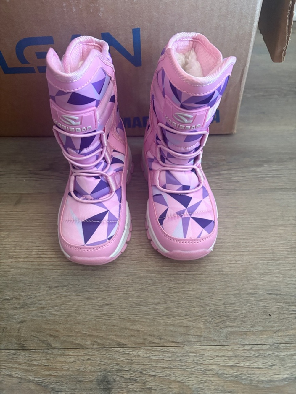 Kids Pink & Purple Geometric Snow Boots with Easy Closure